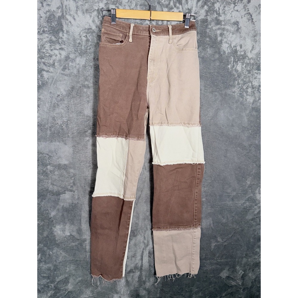 Hollister Womens Jeans Ultra High Rise Dad Patchwork Colorblock Frayed Hem W26